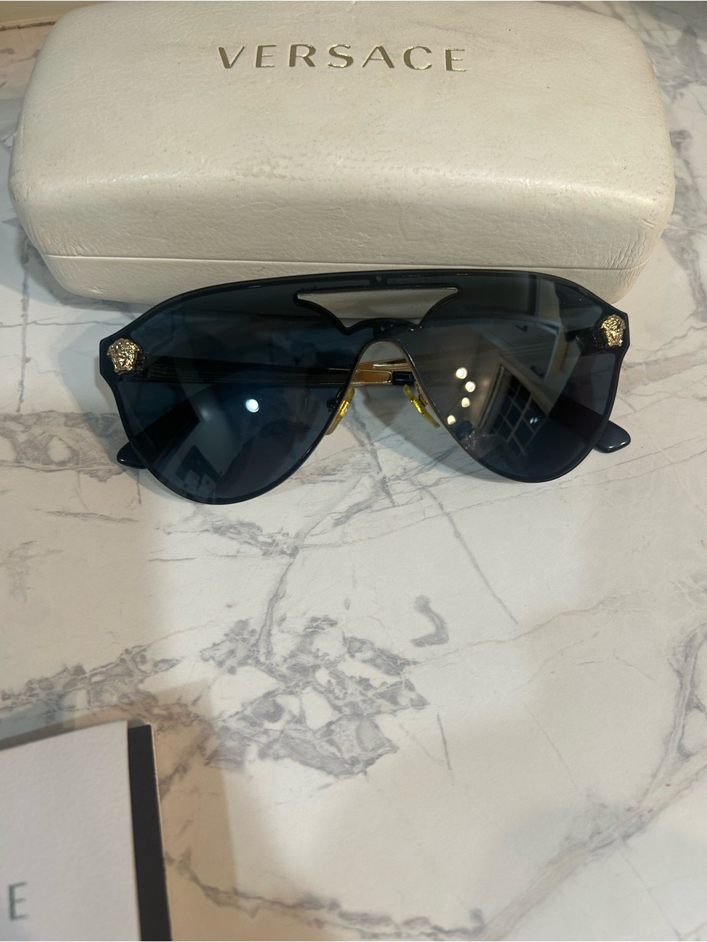 Versace Black Sunglass Shield with Gold Trim - Picture 2 of 7